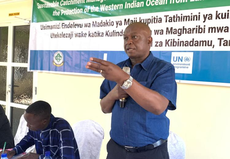 Mbarali District Commissioner, Hon. Col. Denis Mwila speaking during the opening of the Workshop.