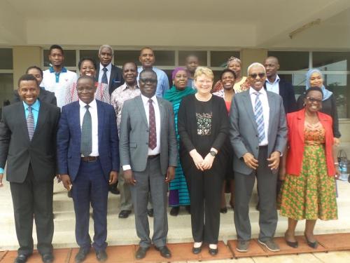 The IRRI delegates in a group photo with their host Vice Chancellor Prof. Raphael Chibunda(third from left) and other officials at SUA, Main Campus
