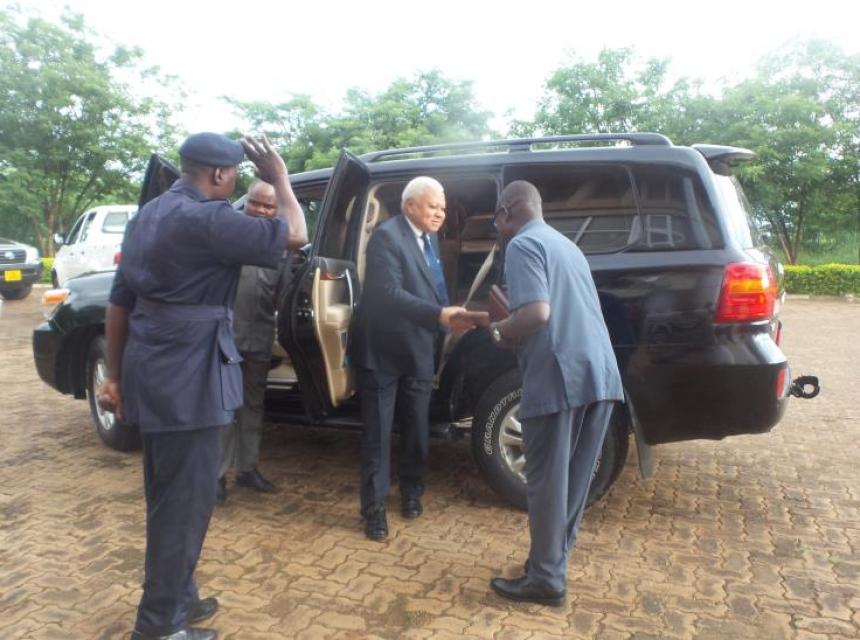 Vice - Chancellor of the Sokoine University of Agriculture (SUA) Prof. Raphael Chibunda welcoming Hon. Mohamed Chande Othman when he arrived at the university on 8th March 2018