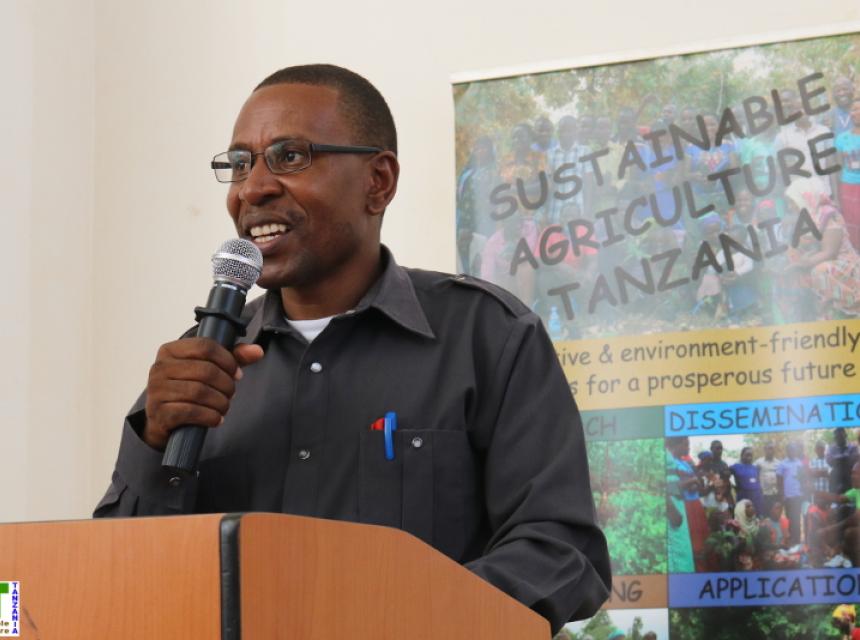 Prof. Fredrick Cassian Kahimba  at the 4th Workshop for Participatory Research Design (WPRD) was held in collaboration with Sokoine University of Agriculture (SUA)  and Sustainable Agriculture Tanzania (SAT) on December 02nd , 2017 at the SUA  Main Campus.