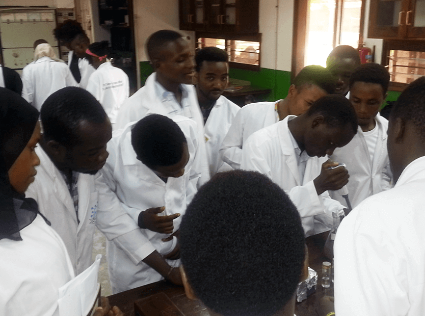 Students from the Biotechnology and Laboratory Sciences program doing soil microbiology practicals at SUA
