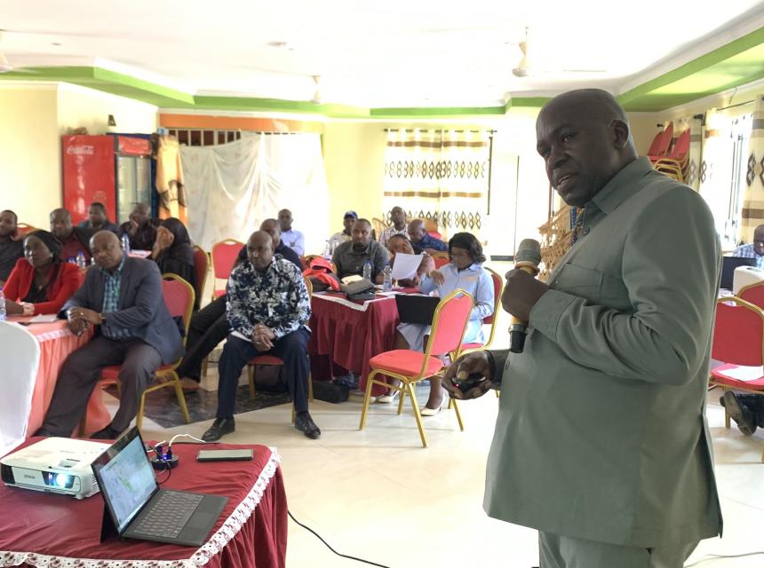 EFLOWS Project Principal Researcher Prof. Japhet Kashaigili presenting the results of the research in front of stakeholders at a workshop held in Mbarali District, Mbeya Region.
